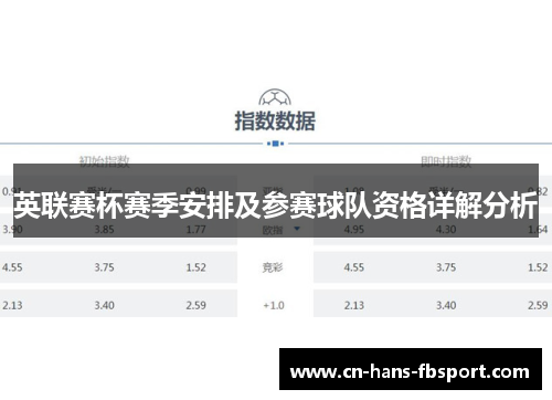 英联赛杯赛季安排及参赛球队资格详解分析