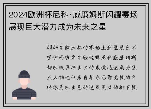 2024欧洲杯尼科·威廉姆斯闪耀赛场展现巨大潜力成为未来之星
